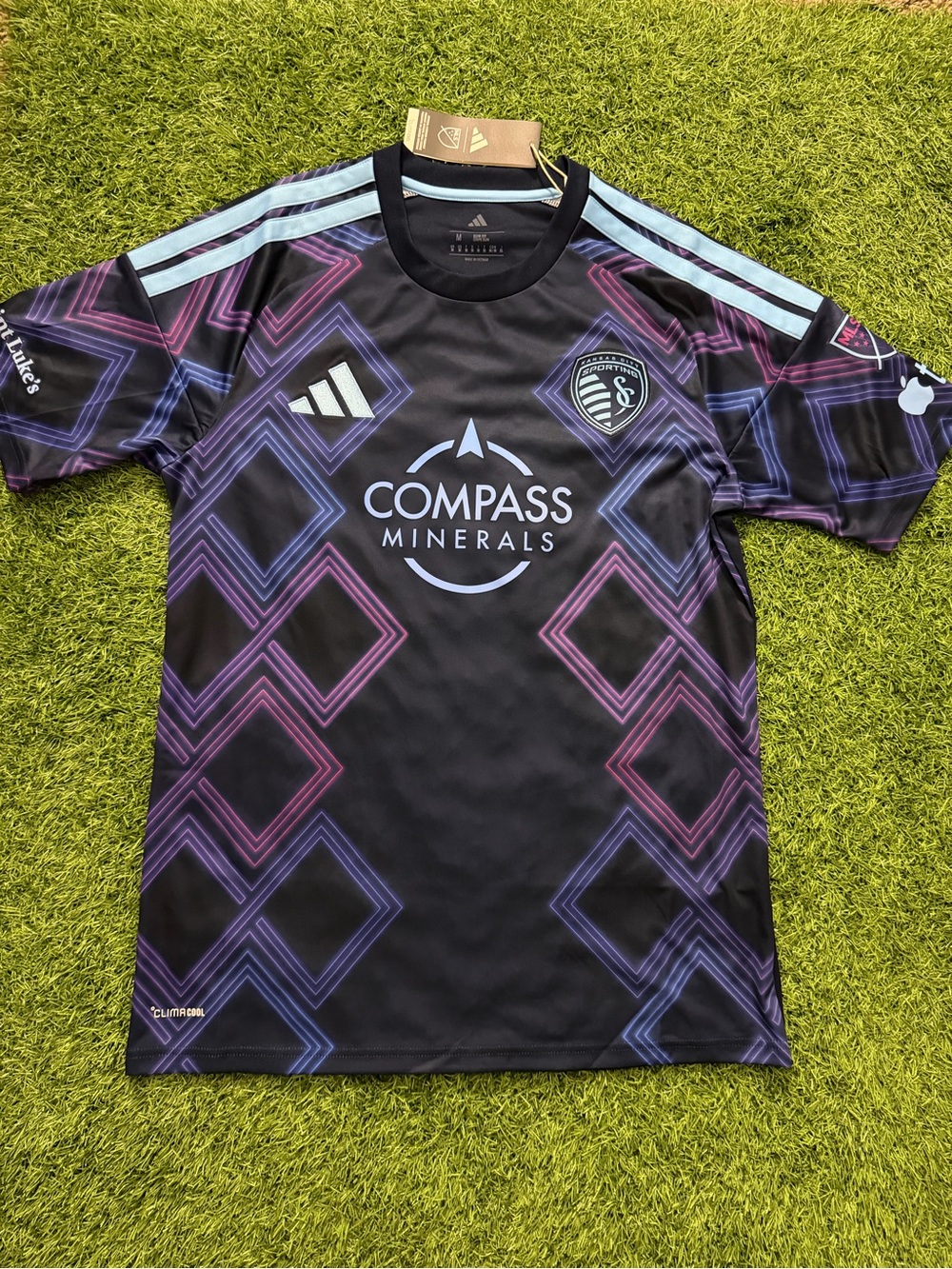 Adidas Sporting Kansas City Black Jersey w Purple & Blue Geometric Accents NWT